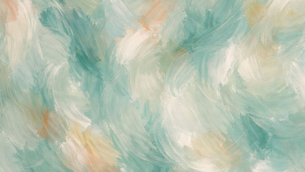 Abstract oil painting in soft sage green with gentle, airy brushstrokes layered loosely across the canvas. The strokes overlap in a slightly chaotic, unstructured way, blending pale greens, creamy whites, and faint warm tones. The texture feels light, distracted, and fluid rather than precise.