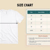 A size chart graphic showing a white short-sleeve T-shirt with arrows indicating chest and body measurements, alongside a size table from 2T to 5T/6T with chest width and body length measurements on a beige background.