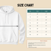 Sizing chart showing width and length measurements for the Per My Therapist unisex hoodie.