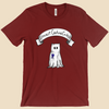Introvert Costume Contest T-shirt featuring a shy monster dressed as a ghost beneath a banner and wearing a first-place ribbon.