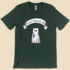 Introvert Costume Contest T-shirt featuring a shy monster dressed as a ghost beneath a banner and wearing a first-place ribbon.