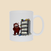 Mug featuring a smiling cartoon creature proudly standing beside an overflowing filing cabinet with drawers labeled "Important Stuff," "Other Stuff," "Important Other Stuff," and "Stuff About Stuff."