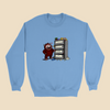 Sweatshirt featuring a smiling cartoon creature proudly standing beside an overflowing filing cabinet with drawers labeled "Important Stuff," "Other Stuff," "Important Other Stuff," and "Stuff About Stuff."