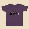 Toddler T-shirt featuring a group of furry monsters dressed in Halloween costumes, including a witch, Frankenstein’s monster, a devil, and a ghost.