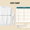Sizing chart showing width and length measurements for the Per My Therapist unisex sweatshirt.