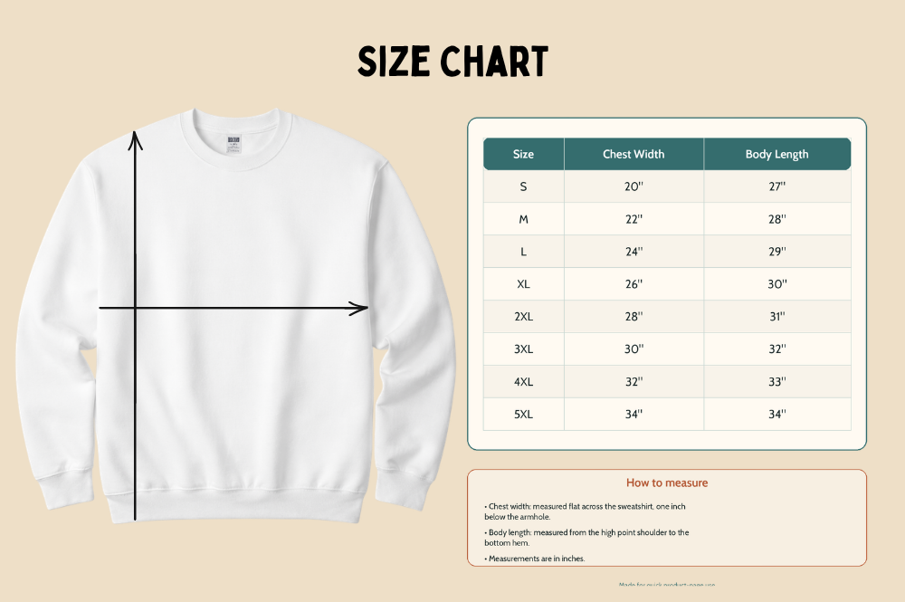 Sizing chart showing width and length measurements for the Per My Therapist unisex sweatshirt.