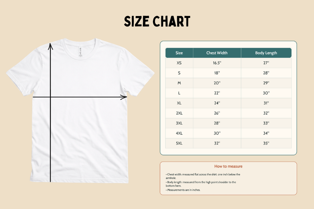 Sizing chart showing width and length measurements for the Per My Therapist unisex T-shirt.
