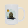 Mug featuring a furry monster sitting miserably in the sunshine while the cheerful world around it enjoys a beautiful day.