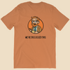 Per My Therapist T-shirt with small black Per My Therapist logo on the front chest and a large Arnold therapist illustration on the back with the words “We’ve Discussed This.”