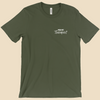 Per My Therapist T-shirt with small white Per My Therapist logo on the front chest and a large Arnold therapist illustration on the back with the words “We’ve Discussed This.”