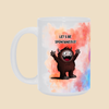 What Is Spontaneity funny mental health mug featuring two monsters joking about scheduling spontaneity.