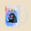 What Is Spontaneity funny mental health mug featuring two monsters joking about scheduling spontaneity.