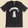 Introvert Costume Contest T-shirt featuring a shy monster dressed as a ghost beneath a banner and wearing a first-place ribbon.